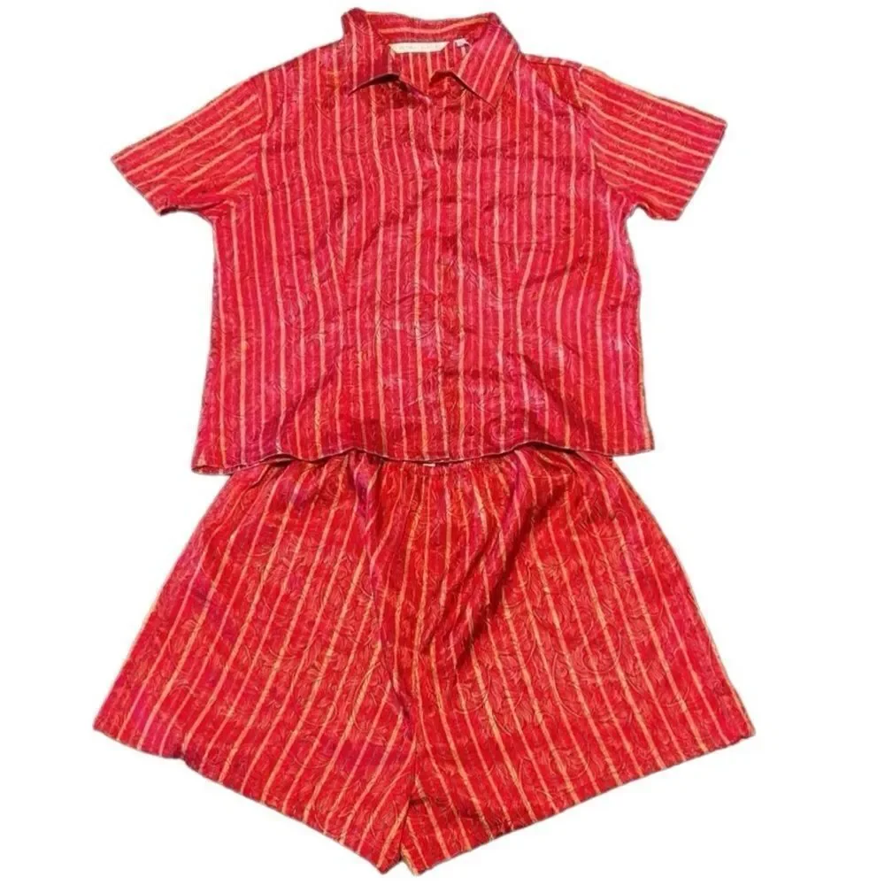 Victoria’s Secret- Red & Gold Satin Silky Pajama Matching Set, Size Large